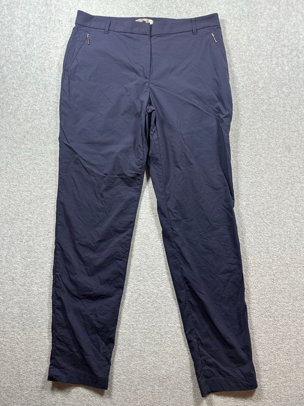 Anatomie Golf Pants Women's Large Navy Blue Slash Zipper Pockets Tapered Leg